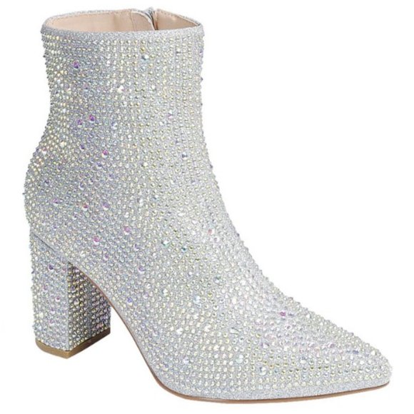 Shoes - New Women Silver Rhinestone Blingy Pointed Toe Ankle Boots Booties
